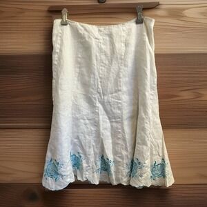 Ann Taylor Women's 100% Linen Floral Embroidered A-line Flared Skirt Size 6